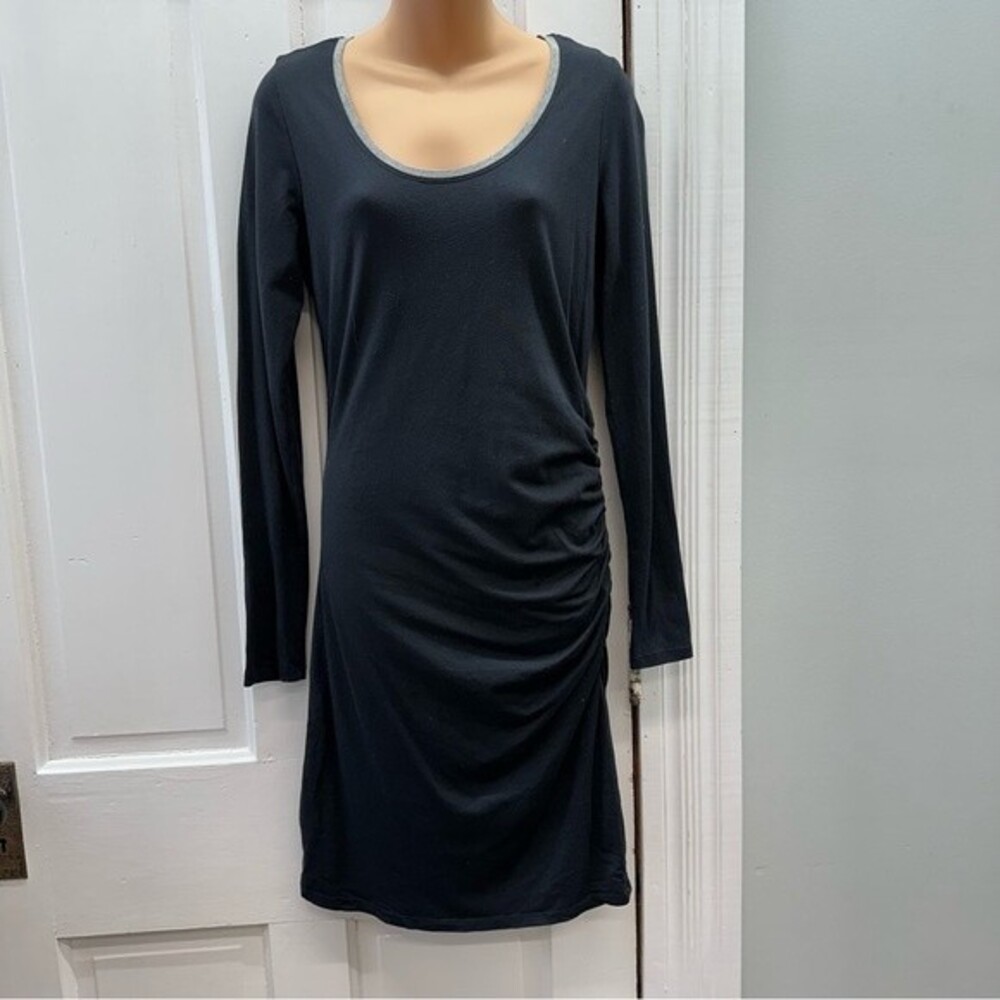 Athleta Womens Small Black Long Sleeve Ruched Side Dress Pima Cotton Modal Lined